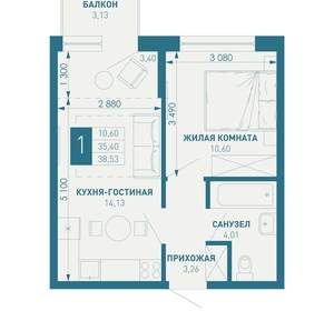 1-к квартира, строящийся дом, 39м2, 8/18 этаж