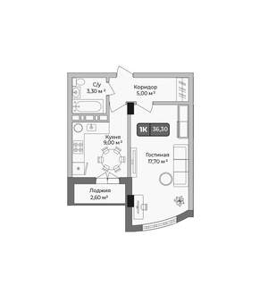 1-к квартира, вторичка, 36м2, 2/9 этаж