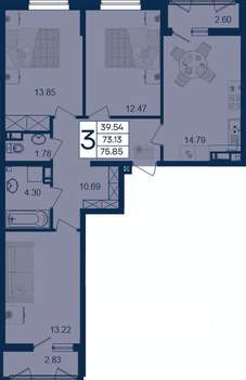 3-к квартира, вторичка, 76м2, 7/18 этаж