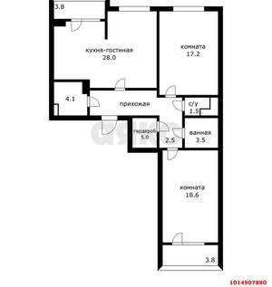 3-к квартира, вторичка, 98м2, 11/18 этаж