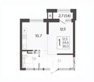 1-к квартира, строящийся дом, 37м2, 11/15 этаж