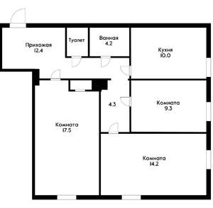 3-к квартира, вторичка, 74м2, 2/5 этаж