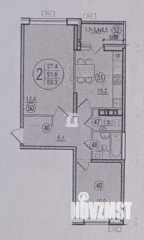 2-к квартира, вторичка, 53м2, 8/9 этаж