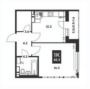 1-к квартира, вторичка, 42м2, 15/20 этаж