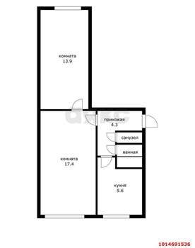 2-к квартира, вторичка, 44м2, 1/5 этаж
