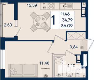 1-к квартира, вторичка, 36м2, 3/18 этаж