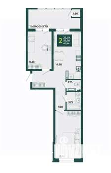 2-к квартира, вторичка, 63м2, 15/18 этаж