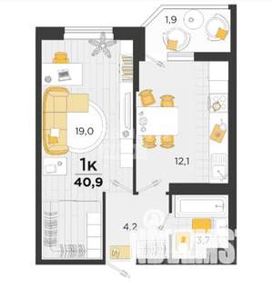 1-к квартира, сданный дом, 42м2, 3/24 этаж