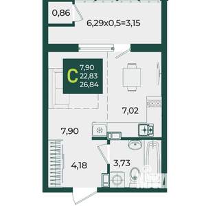 Студия квартира, вторичка, 27м2, 4/18 этаж
