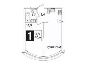 1-к квартира, вторичка, 41м2, 7/16 этаж