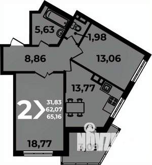 2-к квартира, вторичка, 65м2, 9/19 этаж