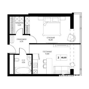 2-к квартира, вторичка, 47м2, 8/19 этаж