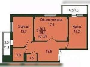 2-к квартира, вторичка, 64м2, 2/9 этаж