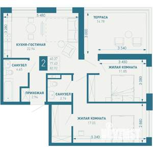 2-к квартира, вторичка, 81м2, 9/9 этаж