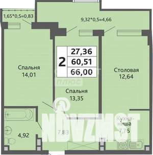 2-к квартира, вторичка, 60м2, 13/20 этаж