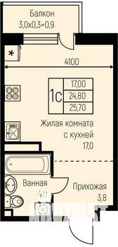 Студия квартира, строящийся дом, 26м2, 2/3 этаж