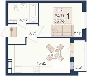 1-к квартира, вторичка, 36м2, 17/18 этаж