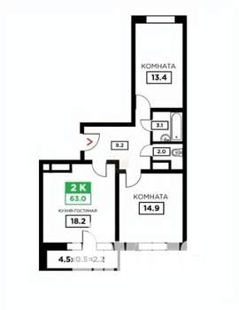 2-к квартира, вторичка, 68м2, 17/24 этаж