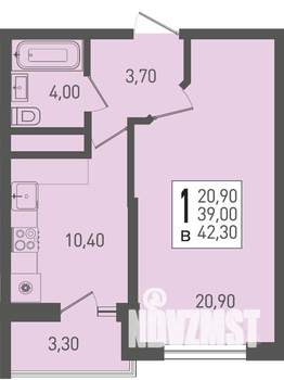1-к квартира, вторичка, 42м2, 22/22 этаж