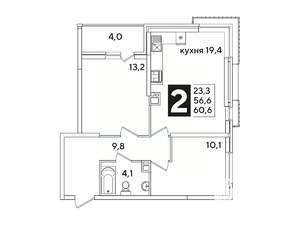 2-к квартира, вторичка, 61м2, 6/16 этаж