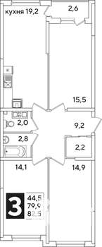 3-к квартира, вторичка, 83м2, 8/16 этаж