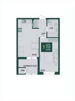 1-к квартира, вторичка, 41м2, 11/18 этаж