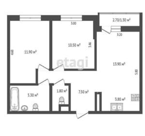 2-к квартира, вторичка, 55м2, 9/16 этаж