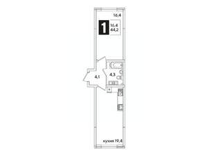 1-к квартира, вторичка, 44м2, 8/16 этаж