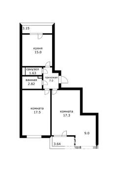 2-к квартира, вторичка, 73м2, 3/9 этаж