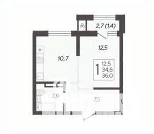 1-к квартира, строящийся дом, 37м2, 11/15 этаж