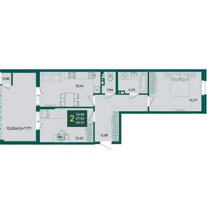 2-к квартира, вторичка, 66м2, 10/18 этаж