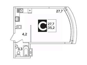 Студия квартира, вторичка, 35м2, 6/16 этаж