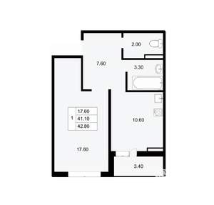 1-к квартира, вторичка, 43м2, 9/18 этаж