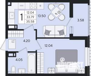 1-к квартира, вторичка, 36м2, 4/8 этаж