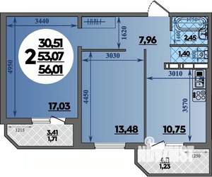 2-к квартира, строящийся дом, 56м2, 7/16 этаж