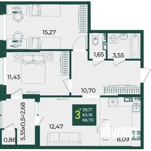 3-к квартира, вторичка, 67м2, 4/18 этаж