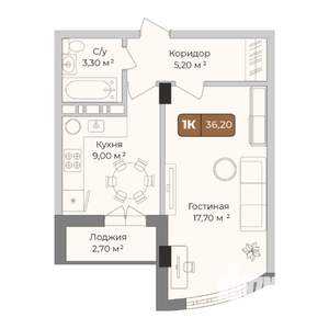 1-к квартира, вторичка, 36м2, 2/9 этаж