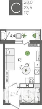 Студия квартира, вторичка, 28м2, 13/24 этаж