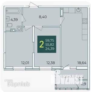 2-к квартира, вторичка, 46м2, 5/16 этаж
