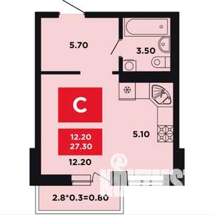 Студия квартира, вторичка, 27м2, 8/12 этаж
