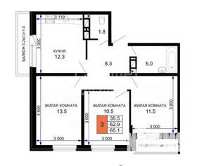 3-к квартира, вторичка, 65м2, 4/24 этаж