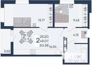 2-к квартира, вторичка, 50м2, 3/18 этаж