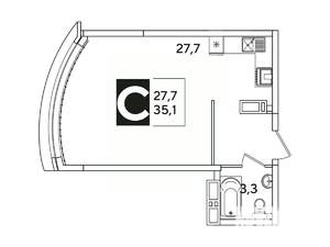 Студия квартира, вторичка, 35м2, 13/16 этаж