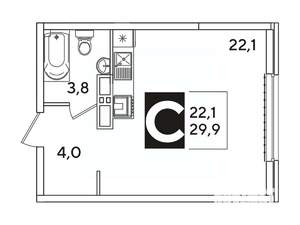 Студия квартира, вторичка, 30м2, 15/16 этаж