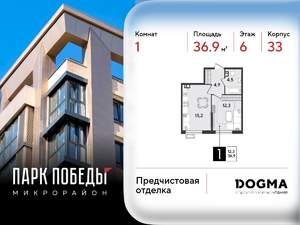 1-к квартира, вторичка, 37м2, 6/9 этаж