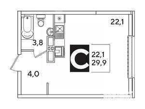 Студия квартира, вторичка, 30м2, 12/16 этаж
