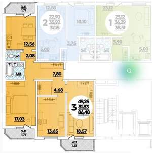 3-к квартира, вторичка, 87м2, 5/16 этаж
