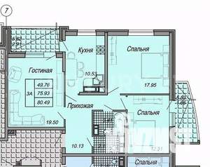 3-к квартира, вторичка, 80м2, 12/20 этаж