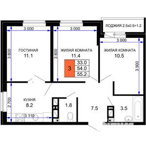 3-к квартира, строящийся дом, 55м2, 14/16 этаж