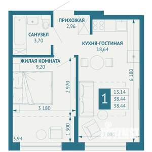 1-к квартира, вторичка, 38м2, 6/18 этаж